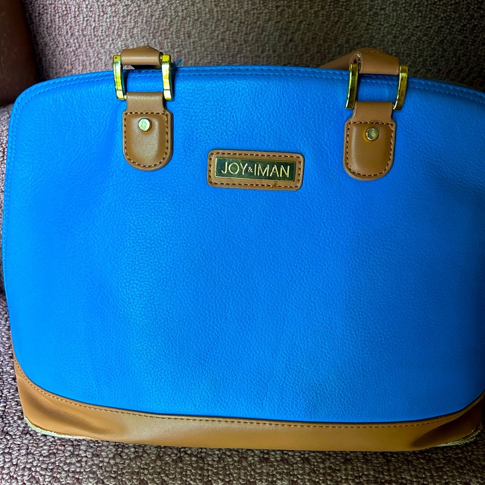 Joy & Iman leather organizer handbag, turquoise blue